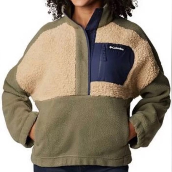 Columbia Jackets & Blazers - NWT Columbia Ladies' Half Snap Sherpa Fleece Pullover, Stone Green Beach